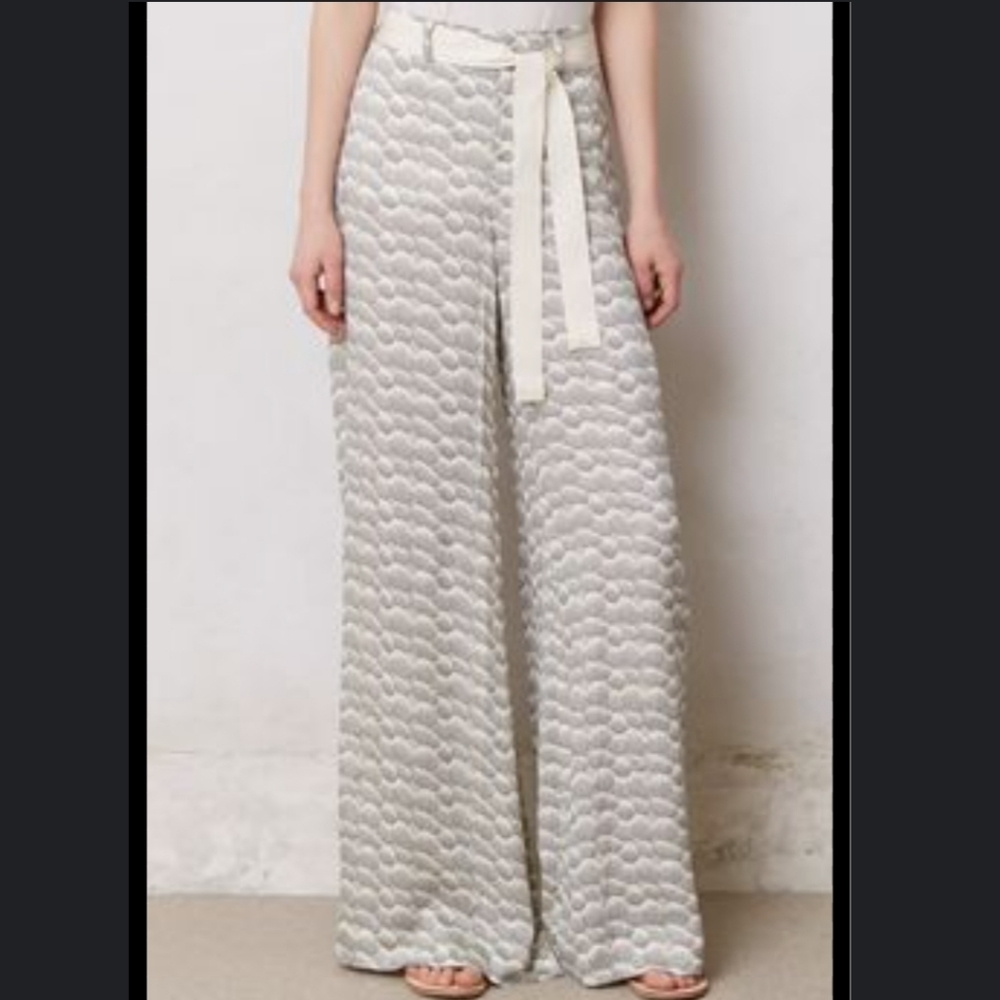 Anthropologie Cream Textured Wide-Leg Pants